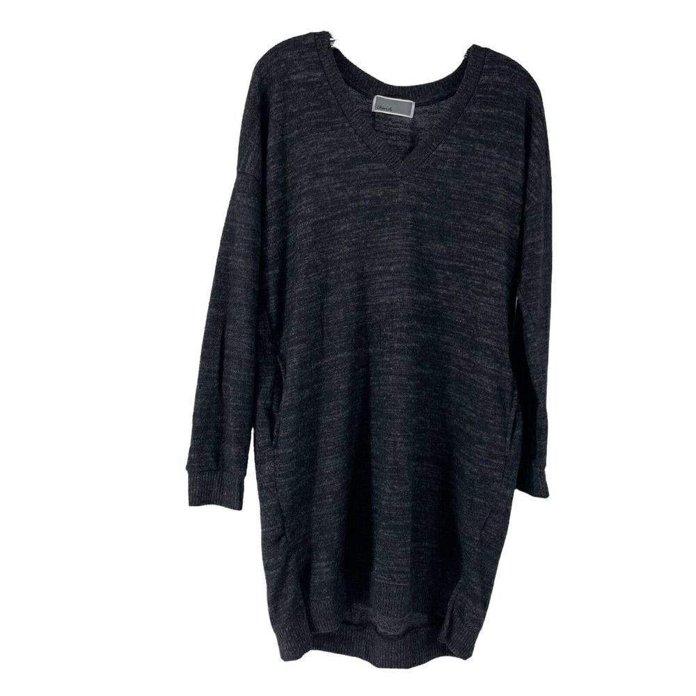 Gray Sweater Dress Pockets V Neck Size Medium Casual Long Sleeve Cozy Cherish